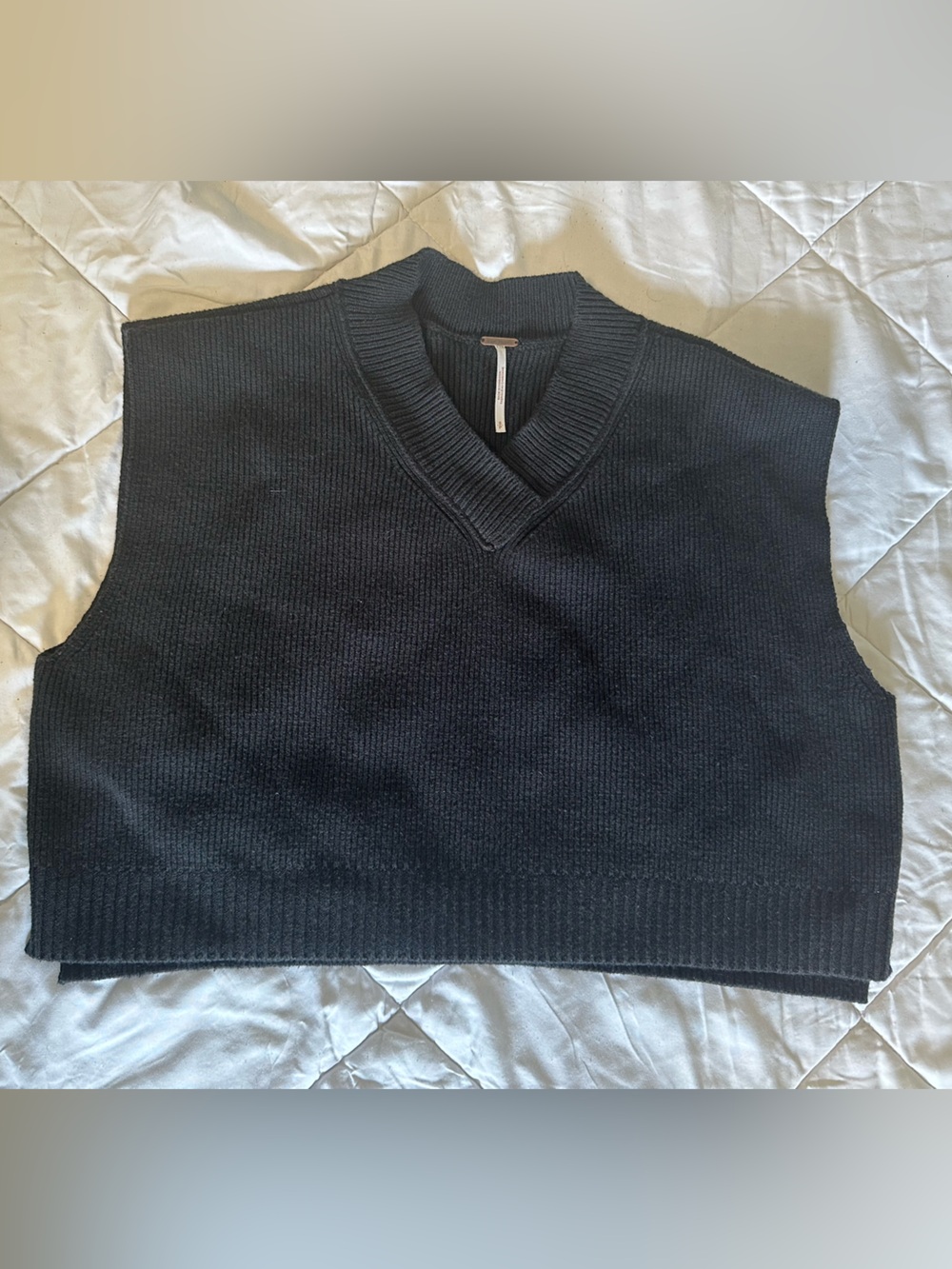 Free People Black Knit V-Neck Cropped Sweater Vest